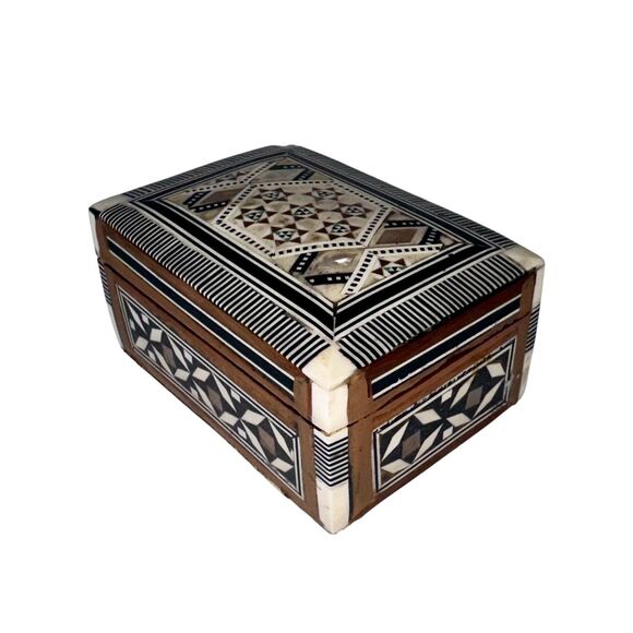 Vintage Wooden Jewelry Box Inlay Mother Of Pearl Made In Egypt. #2 - Picture 1 of 8